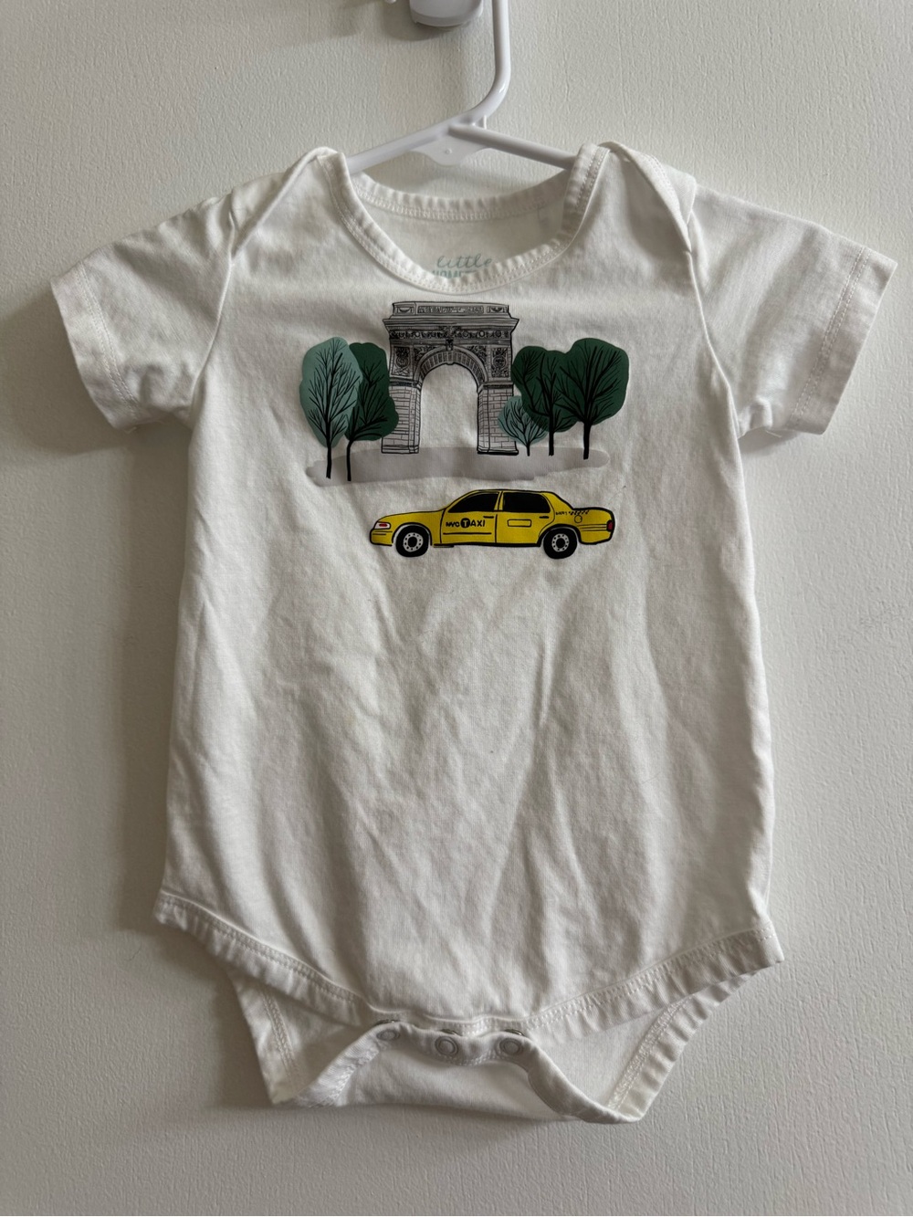 Little Hometown NYC White Baby Onesie with Yellow Taxi